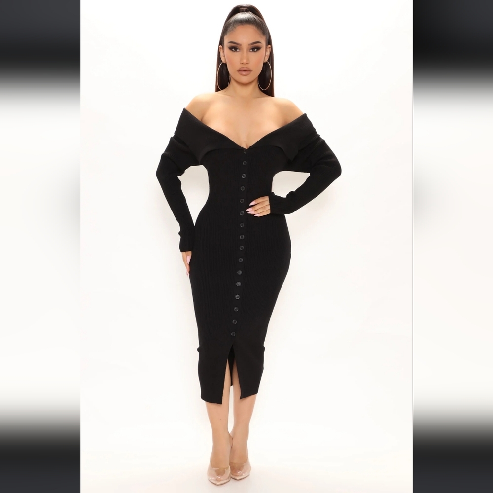 Fashion Nova Black Off-Shoulder Midi Dress